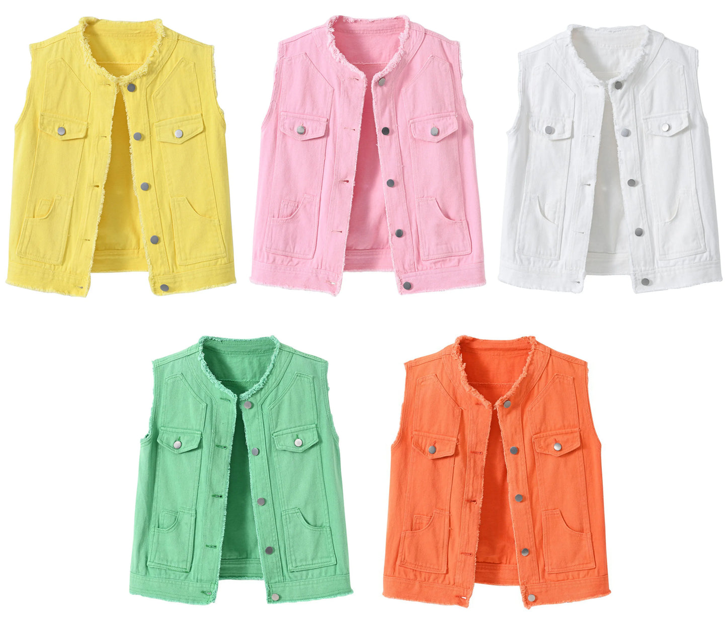 Women Candy Color Street Sleeveless Leisure Denim Vest - Women's Button Down Jean Waistcoat Outerwear Collarless Cowboy Jacket