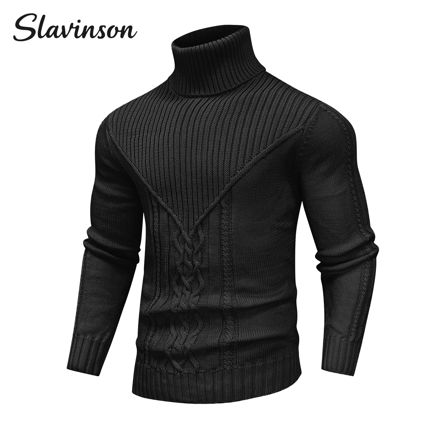 Men's Autumn Outfit: Turtleneck Sweater with Exquisite Cable Knit Patterns, Comfortable and Warm Fabric, Daily Commuting