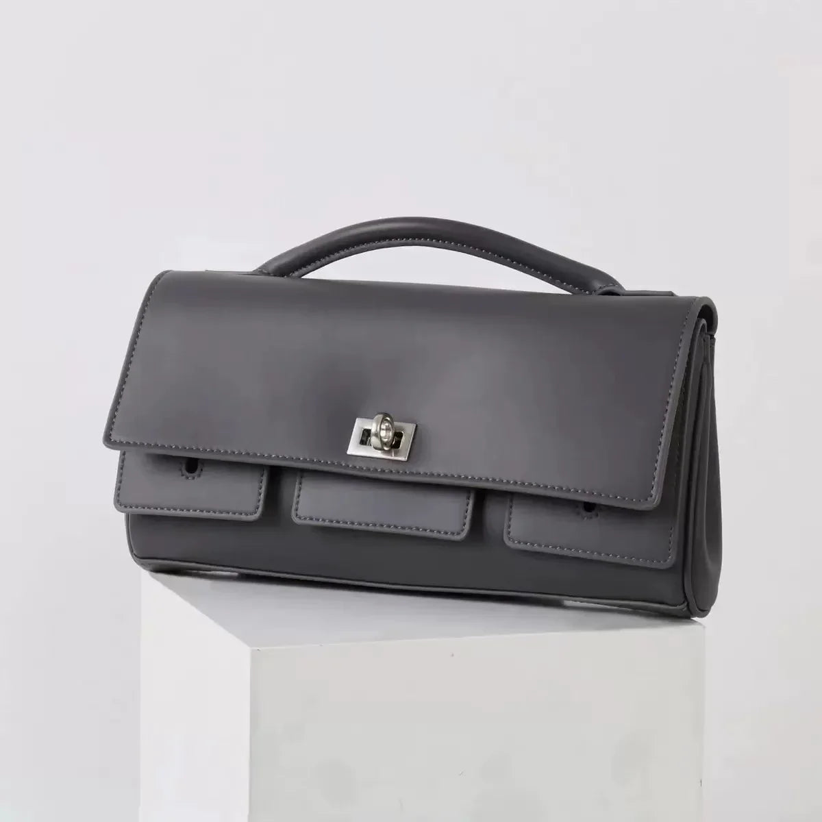 Genuine leather handbag 2025 new niche design lock small square bag vintage motorcycle style cowhide one-shoulder crossbody bag