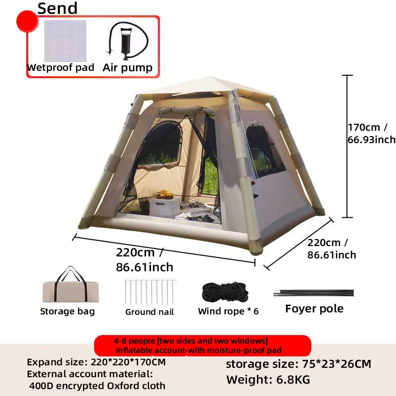 An inflatable tent, camping tent, waterproof inflatable tent, portable tent, perfect for camping, hiking and traveling