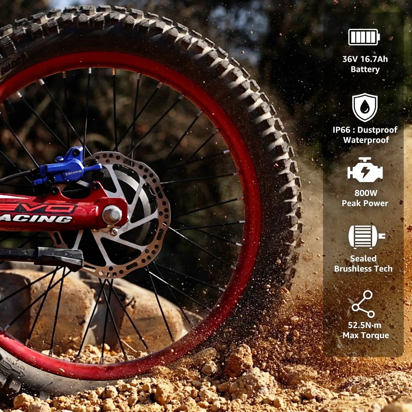 RFN Racing 18 Electric Dirt Bike For Kids - 36V 3-Speed Stunt Jump Bike - Lightweight Aluminum Frame Electric Bike For Age 14+