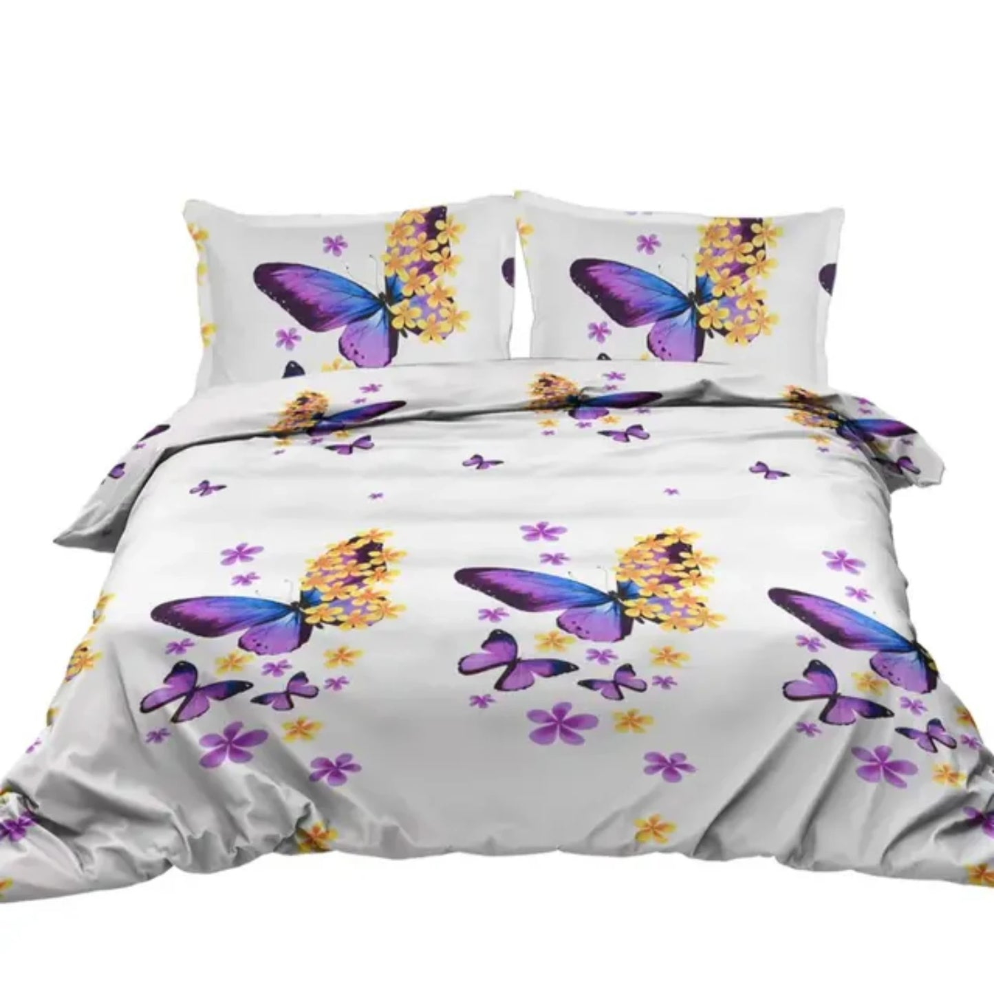 Purple and Yellow Geometric Design Bedding Set - Decorative 3-Piece Duvet Cover with 2 Pillow Shams - Cozy Family Bedding Additi