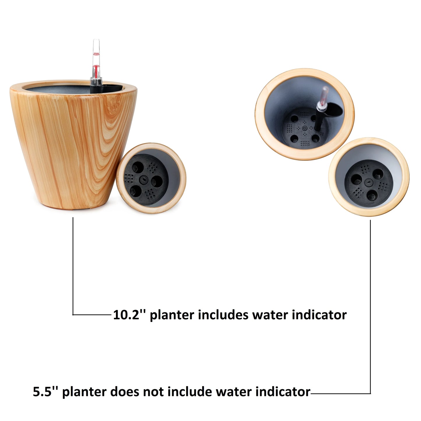 2-Pack 10 in. Light Wood Plastic Self-watering Planter Pot Light Wood Plastic Self-watering Planter Pot