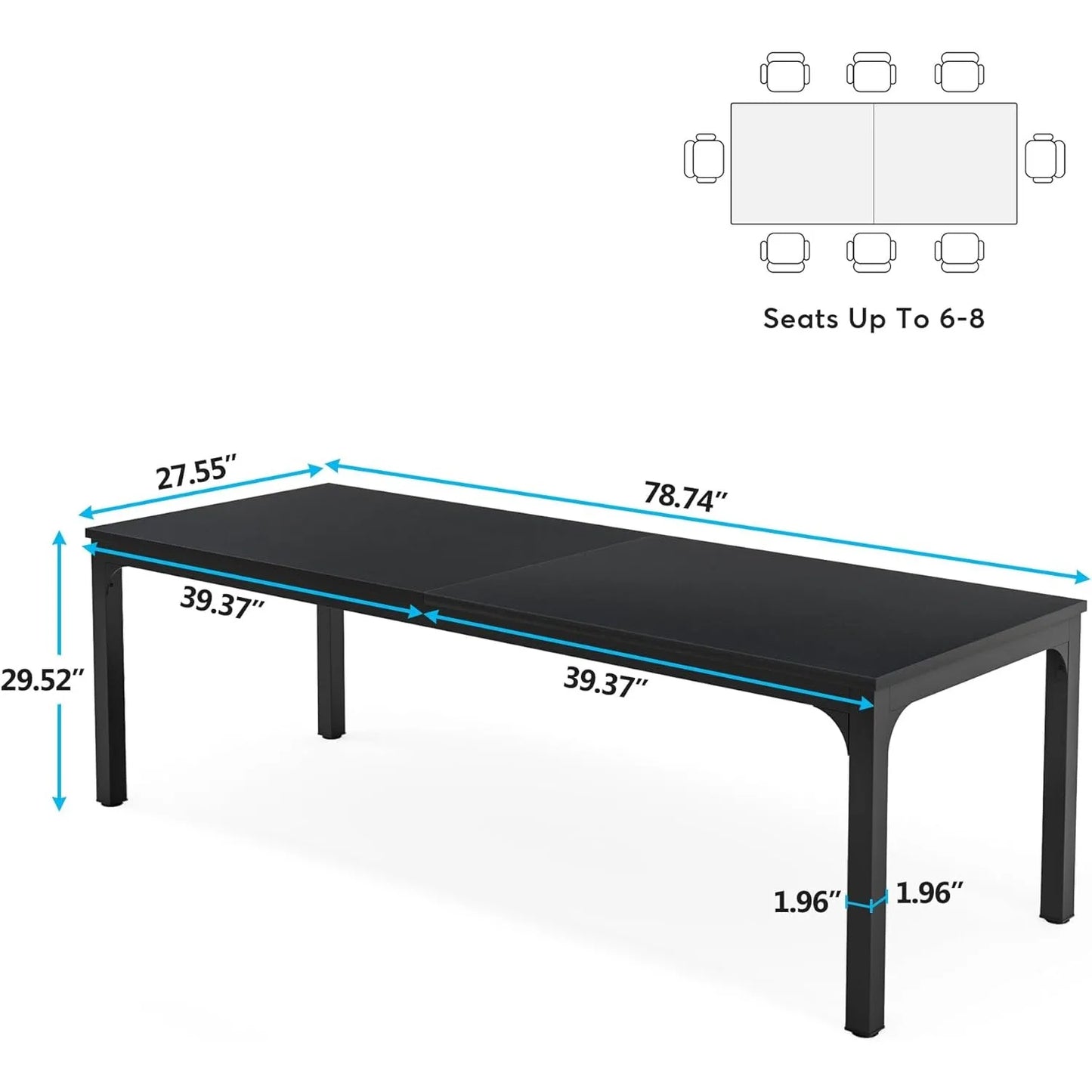 78.7 Inches Long Dining Table for 6-8 Person, Large Rectangle Wood Dining Table, Dinner Table (Only Table) (Black)