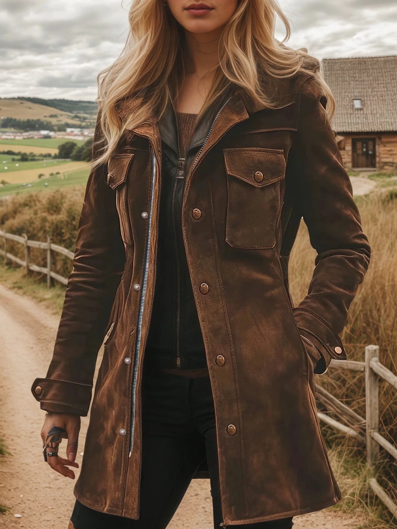 New Women's Vintage Suede Turtleneck Casual Jacket, a Versatile and Elegant Mid-Length Coat, Perfect for Autumn and Winter