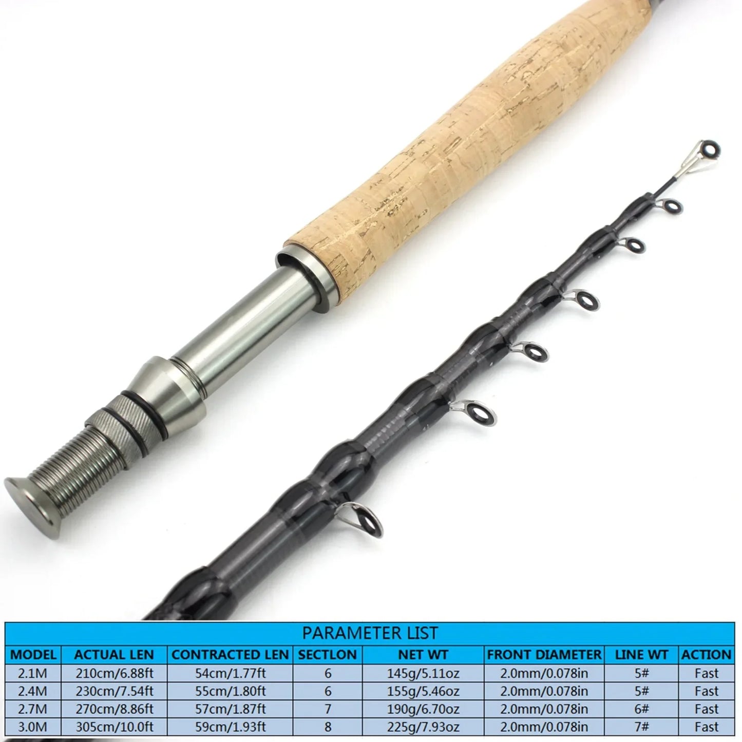 Retractable Fly Fishing Rod Carbon Fishing Rod Cork Handle Portable Fishing Rod Bass Fishing Equipment