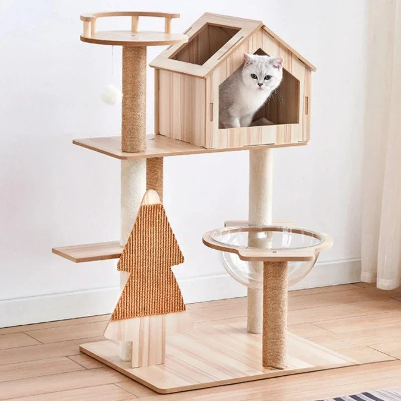Adjustable Multi-Level Floor To Ceiling Cat Tower Cats Condo Pet Products with Scratching Post Hammock Cat Tree House Sisal Rope
