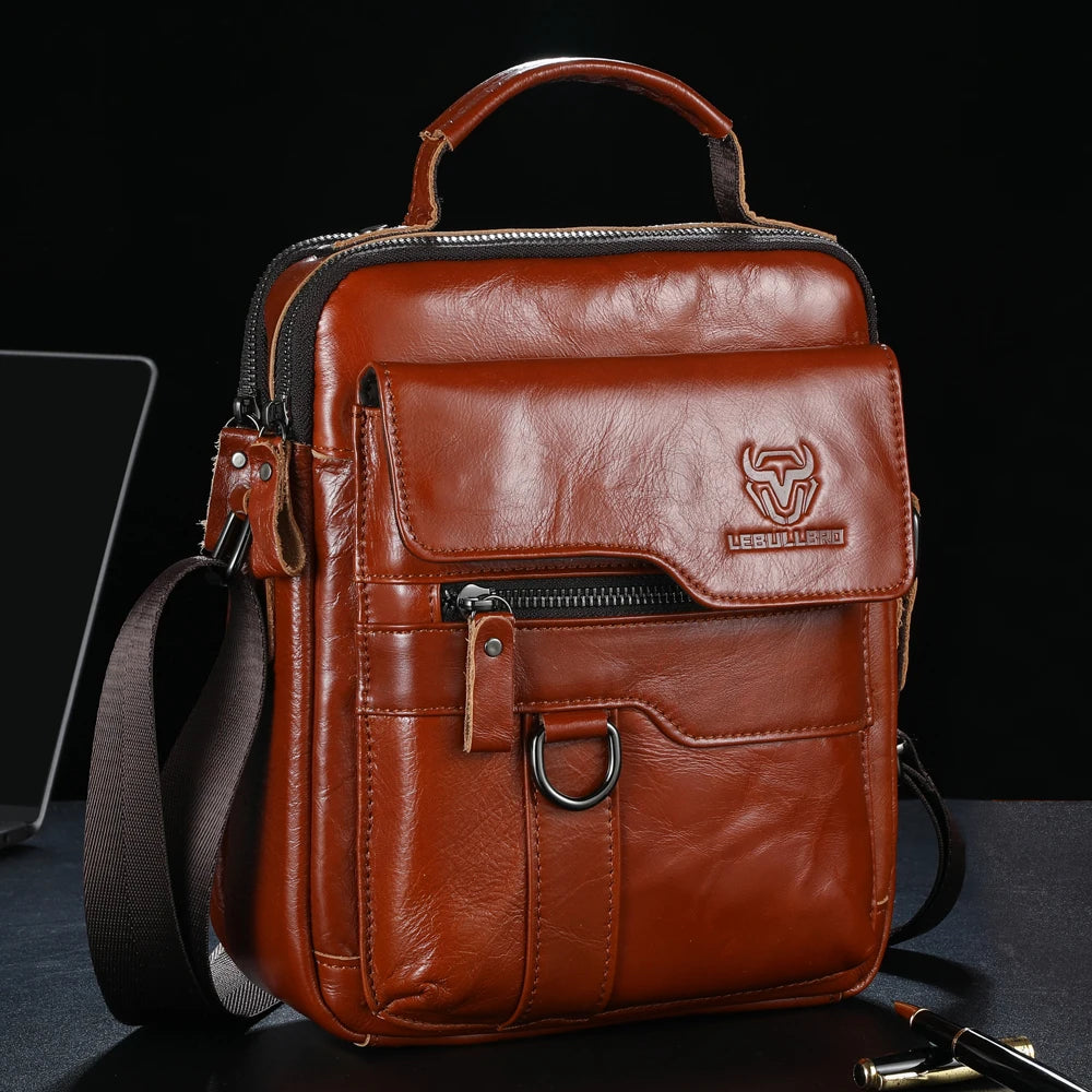 LEBULLBRO Mens Leather Shoulder Bag Medium Business Sling Bag Crossbody Bags
