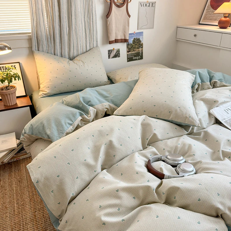 100% Cotton Stripe Style Duvet Cover Set 3-Piece (1 Duvet Cover + 2 Pillowcases),Minimalist Bedding Set for All Seasons