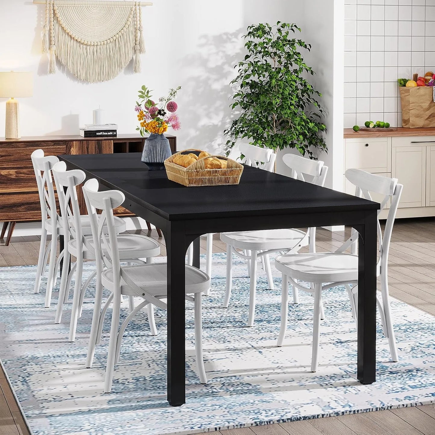 78.7 Inches Long Dining Table for 6-8 Person, Large Rectangle Wood Dining Table, Dinner Table (Only Table) (Black)