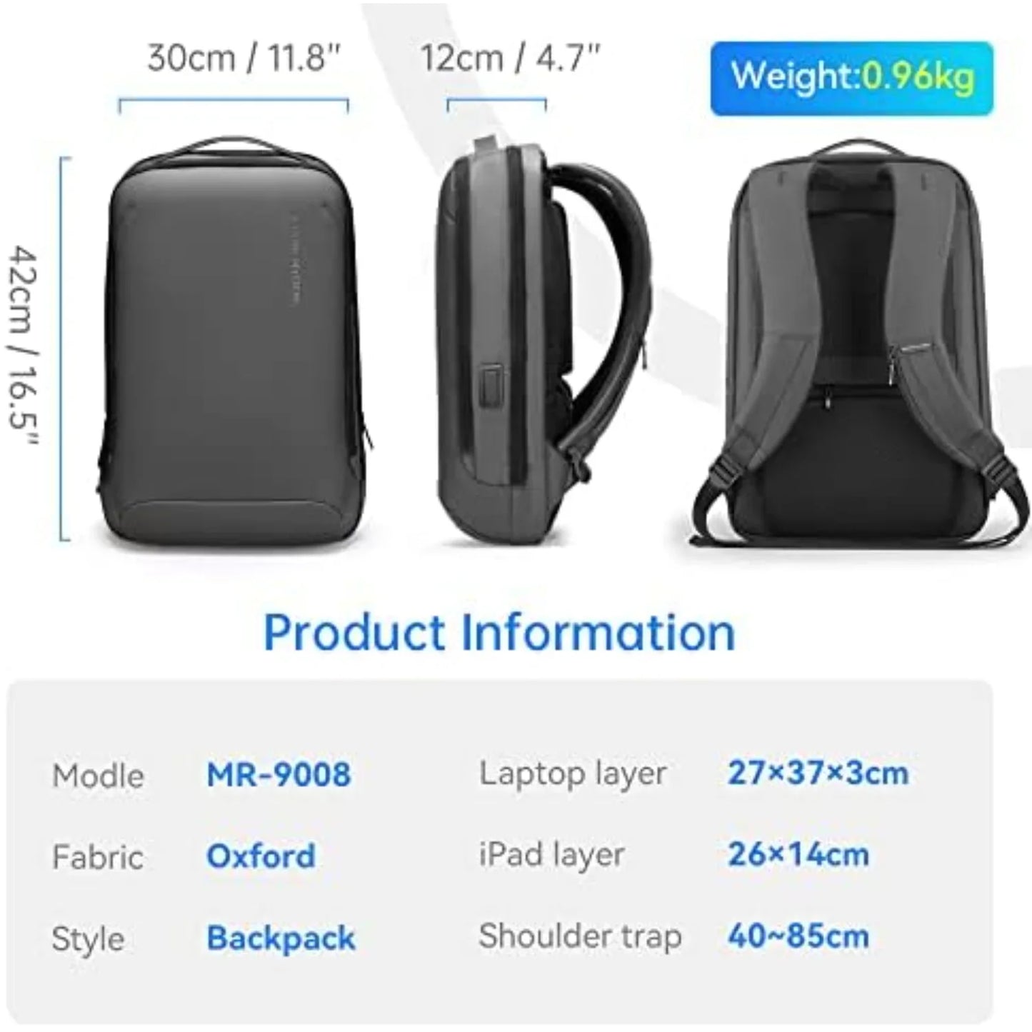 Muzee Slim Laptop Backpack for Men - Business Backpack - 15.6 inch PC - Water Repellent - Lightweight - Professional Design