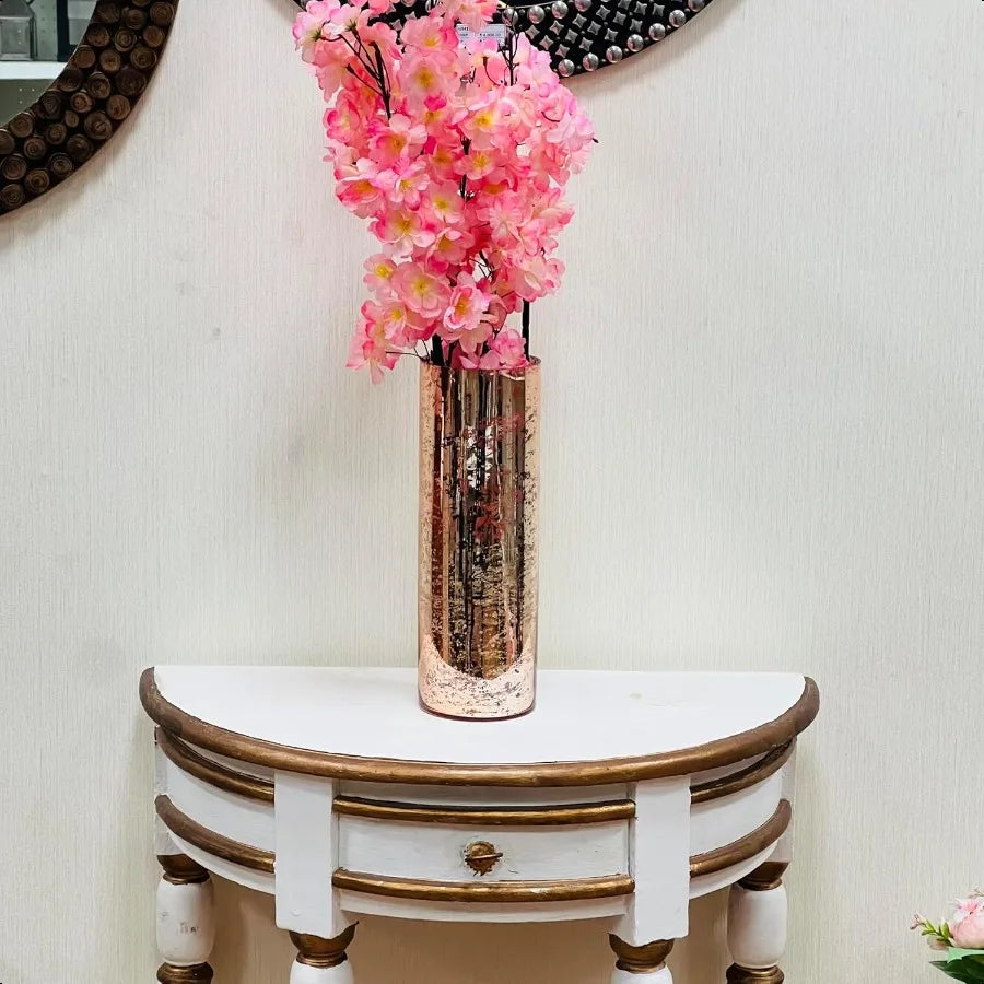 Mercury Rose Gold Glass Vase Decorative Glass Hurricane Vase 4" Dia X 12" H. Ideal for Floral Arrangements Cut Flowers Weddings