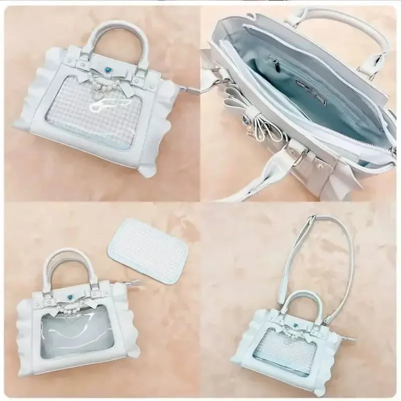 Harajuku Square Pink Ita Bag Women New Japanese Pearl Handle Messenger Bag Wallet Female Sweet Cute Crossbody Bags Aesthetic