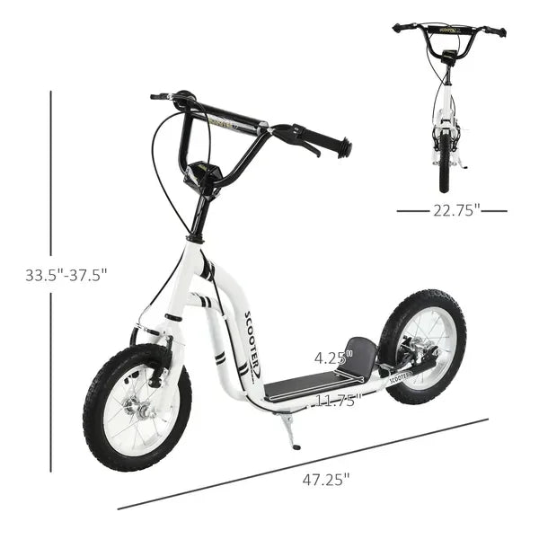 Aosom Kids Scooter Youth Scooter for 5+ with Dual Brakes, 12-Inch Inflatable Wheels, Outdoor Ride-On Toy, White