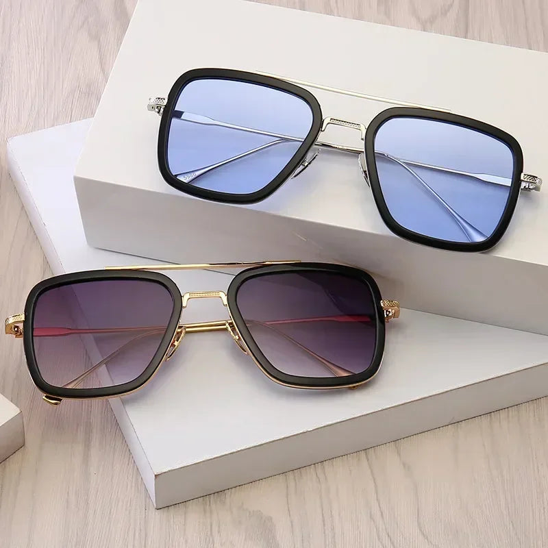 Luxury Square Sunglasses Men Women Brand Designer Retro Alloy Frame Big Sun Glasses Vintage Gradient Male Female Oculos Feminino