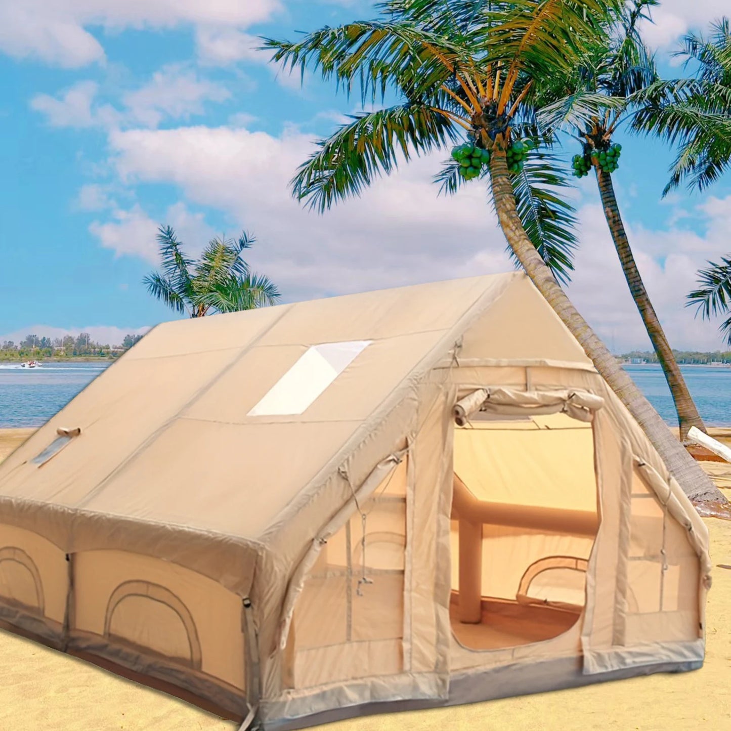 Inflatable camping tent 4-8 people with windows portable water-resistant camping tent  Four season tents