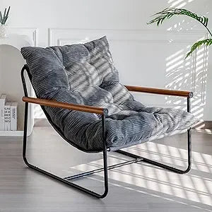 Modern Accent Chair, Comfy Living Room Chair with Metal Frame Wooden Armrest, Upholstered Armchair with Soft Cushion for Bedroo