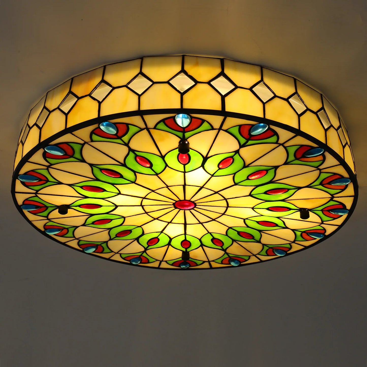 110V Flush Mount Ceiling Light, Stained Glass Ceiling Lamp for Bedroom New