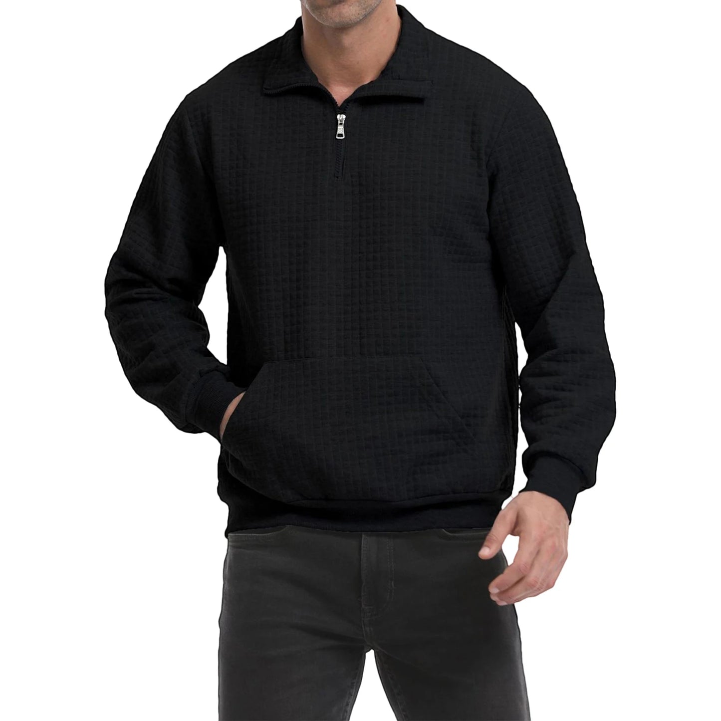 Men s Quarter Zip Sweatshirt with Stand Collar and Loose Fit Long Sleeve Pullover for Fall Warm Shirt Top for Men