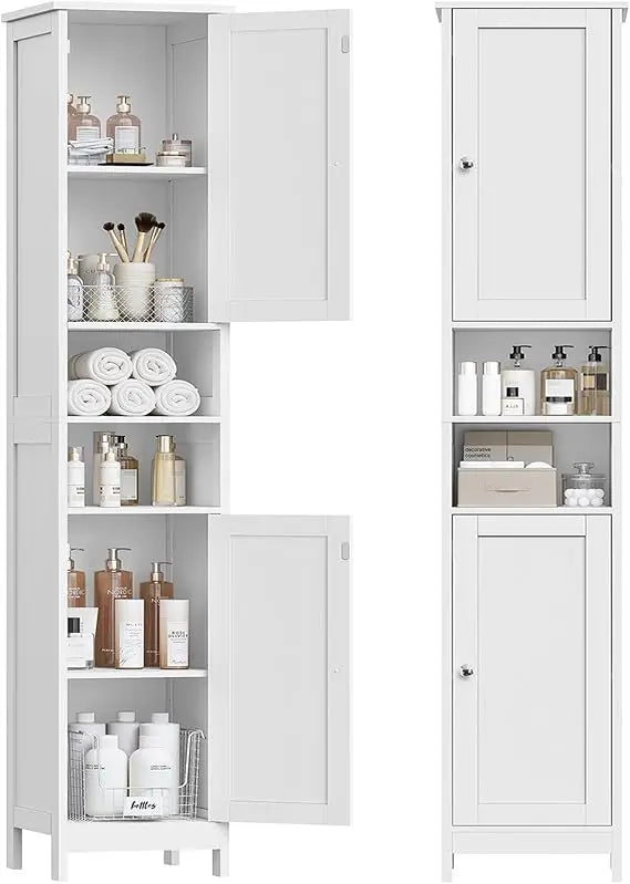 Space-Saving Tall Bathroom Cabinet with Adjustable Shelves and Doors for Small Spaces, Ideal for Living Room and Entryway Storag