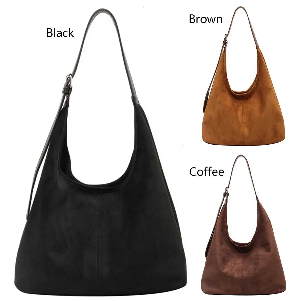 Women Suede Shoulder Bag Fashion Tote Bag Large Capacity Stylish Crossbody Bag Solid Color Casual Tote Purse Daily Commuting Bag