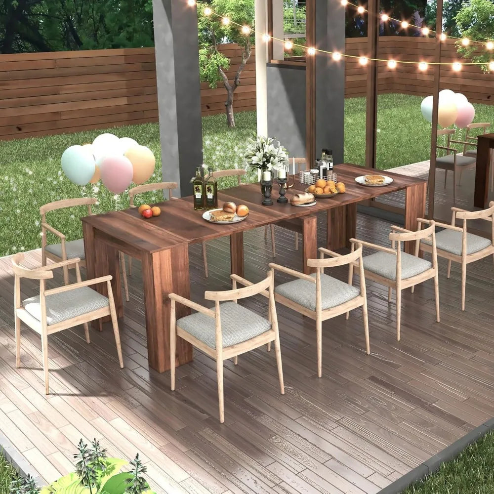 expandable modern rustic rectangular dining table for 1-10, wood, suitable for kitchen and living spaces