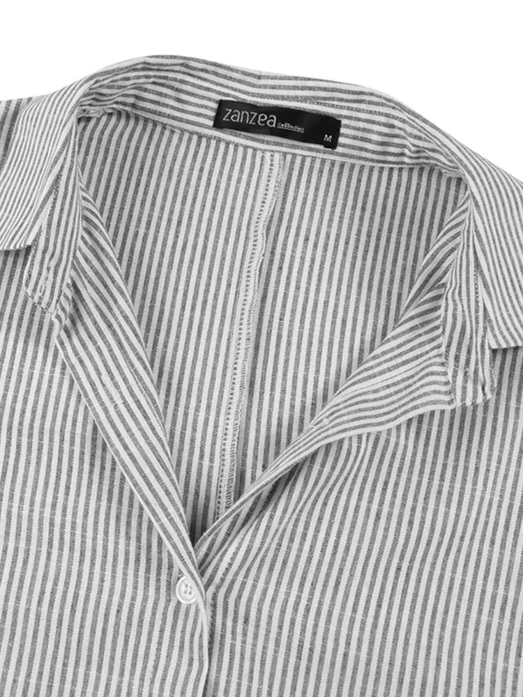 2025 Stripe Printed Beach Party SundressSpring Fall Bohemian Women Long Sleeve Lapel Dress Fashion Casual Loose Vestidos