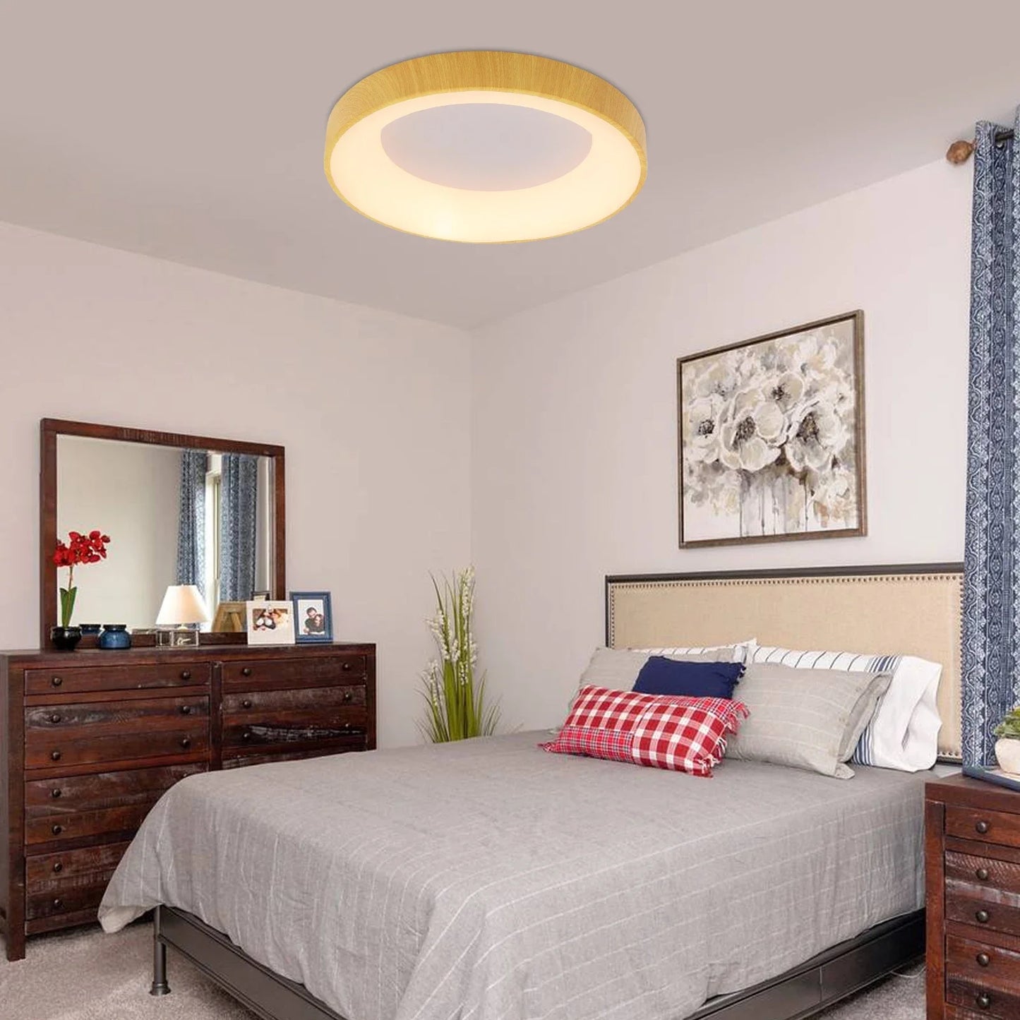 Wood Grain Ceiling Light, Modern LED Flush Mount Lighting Fixture, 36W 3300LM Acrylic & Iron Lamp - 10-20m² Coverage, 110-265V