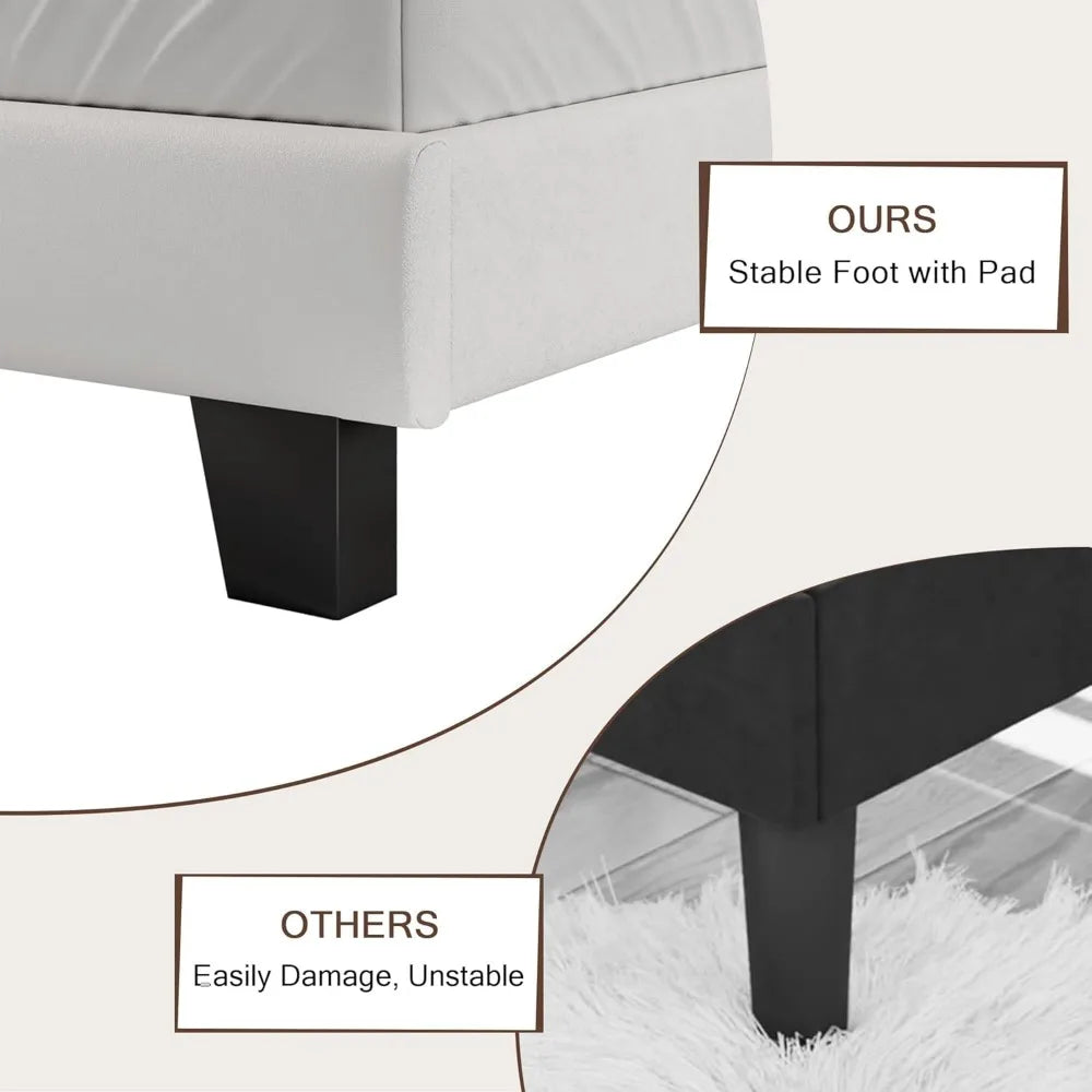 king upholstered bed frame with headboard, button tufted linen bed base, platform bed with wood slat, heavy duty, easy assembly,