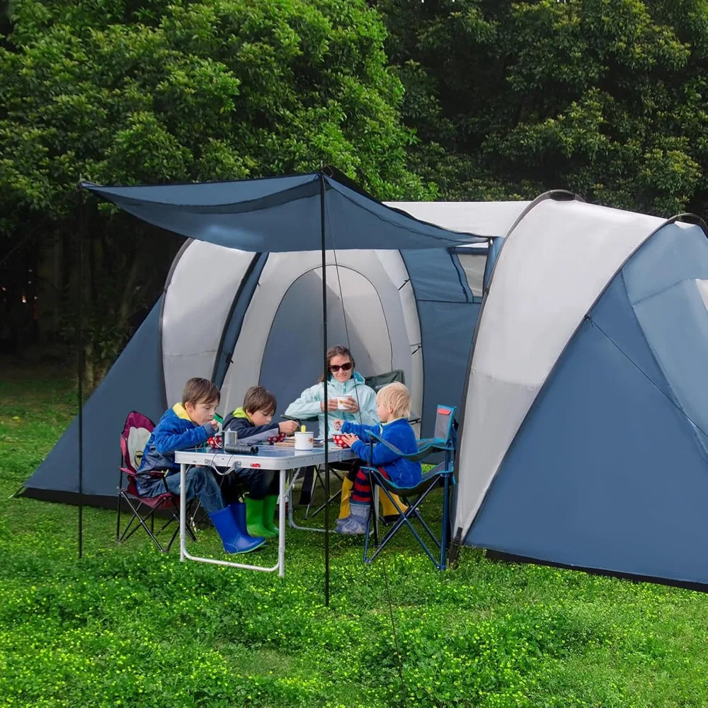 Family-Sized Weatherproof Camping Tent with Porch and Rainfly, 2-Room Easy Setup Shelter for Outdoor Living