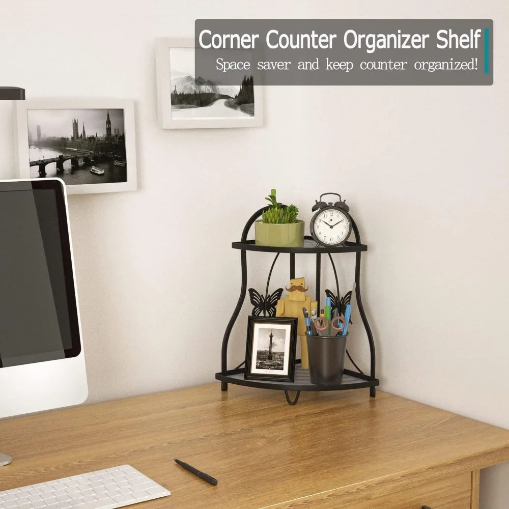 corner bathroom sink organizer countertop shelf, kitchen corner spice rack organizer counter storage,black