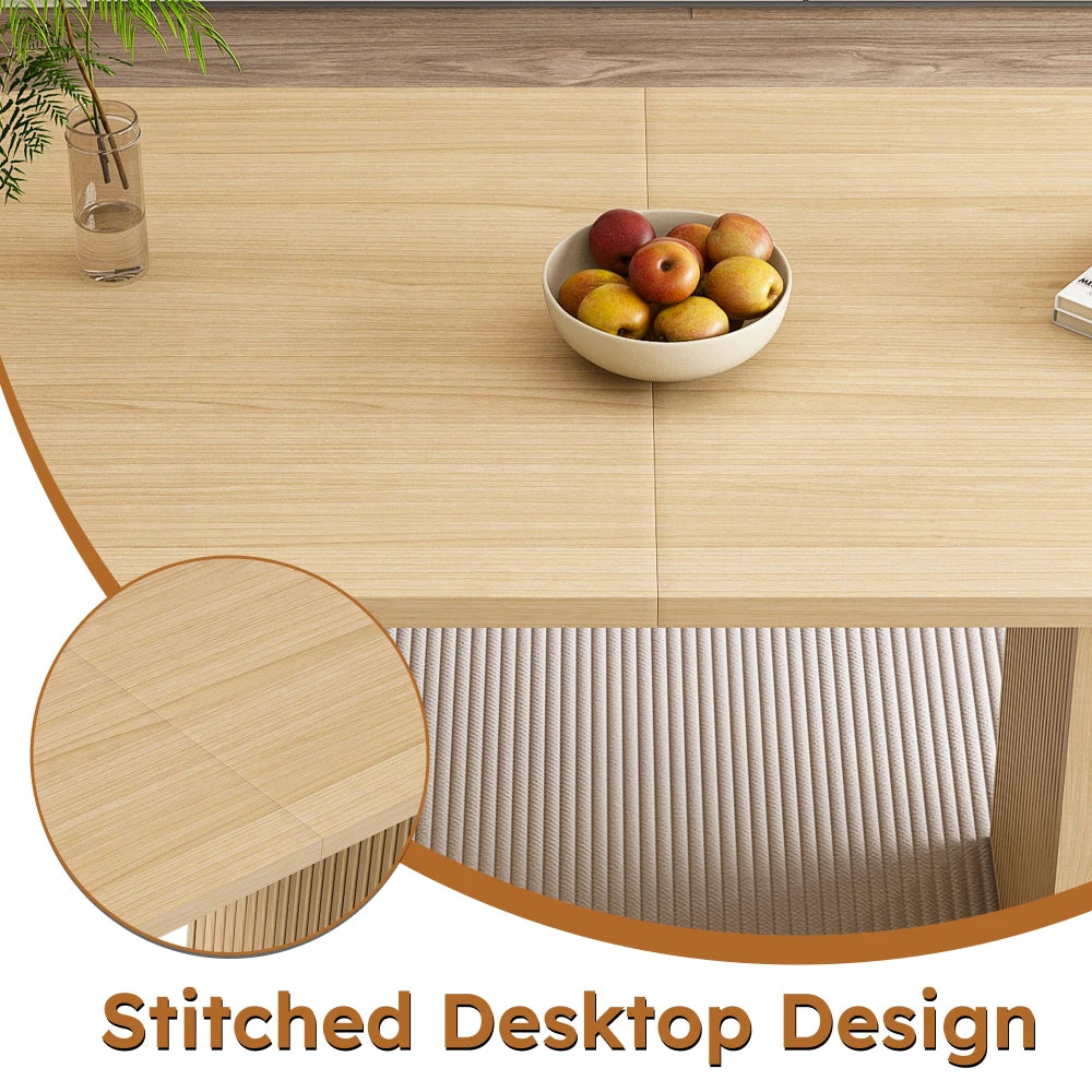 Oval Dining Table for 6 People, 62.9 Inch Farmhouse Kitchen Table with Wood Strip Base, Large Round Pedestal Dining Room Table