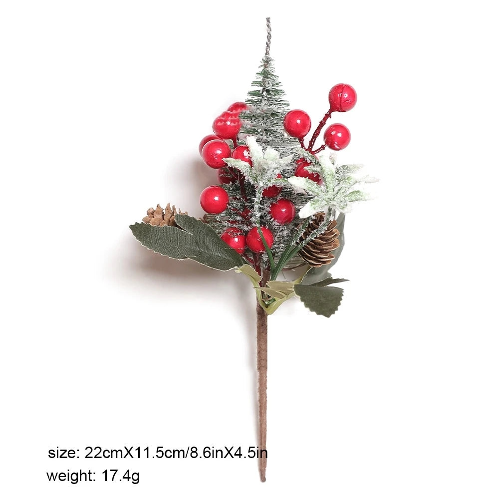 Artificial Red Berry Branch Fake Christmas Decoration Fake Plant Sprig Natural-Looking Pine Cone Decoration For Winter Decor
