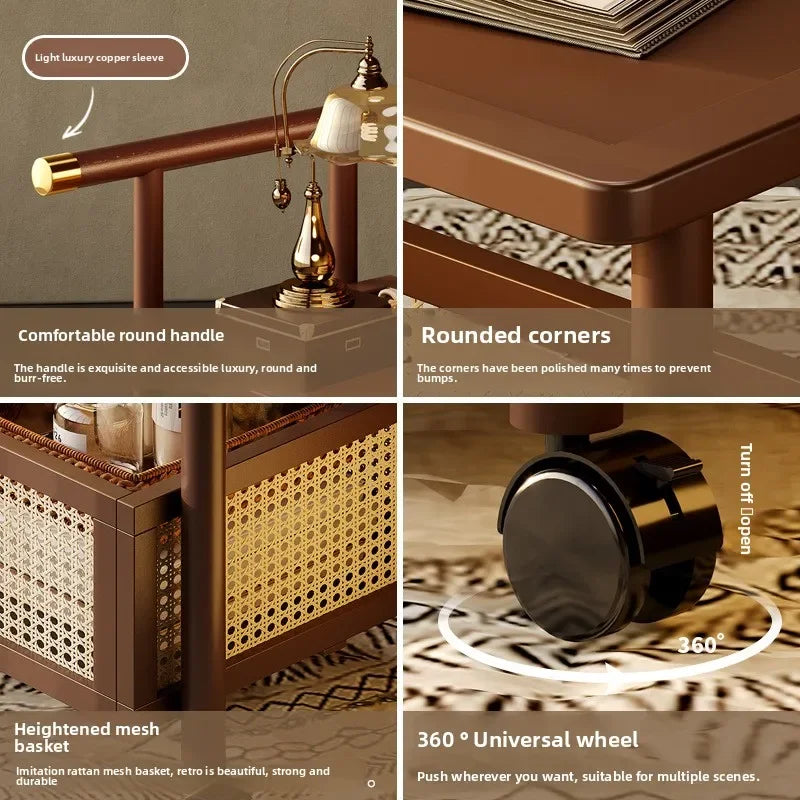 Sofa side table, antique style tea table, mobile tea table, small push table, solid wood tea cart