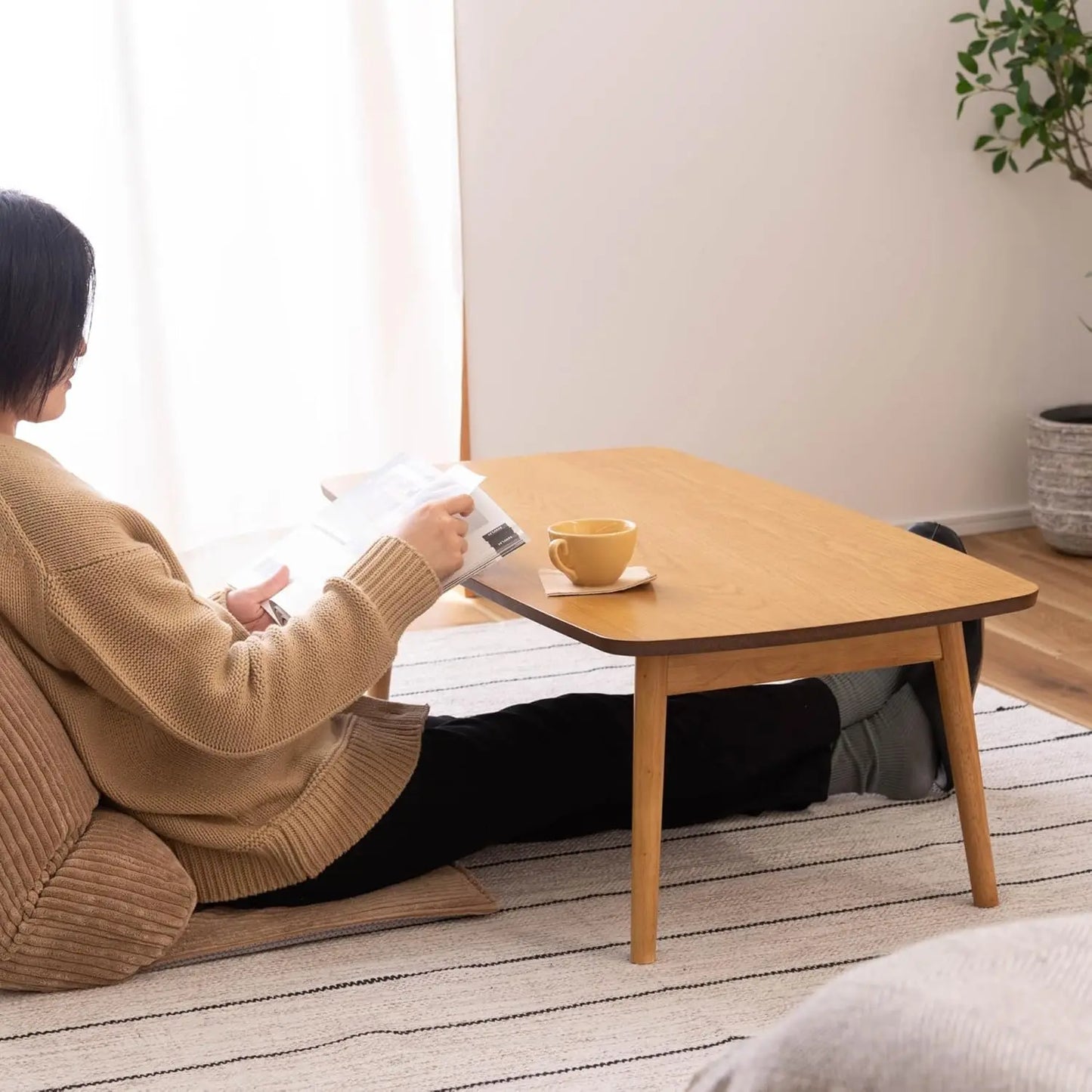 XMSJ.Folding Legs Table W41.3 x D20.5 x H14.0 Inches Natural Oak and Rubber Wood Material Home and Living Coffee Table Natural