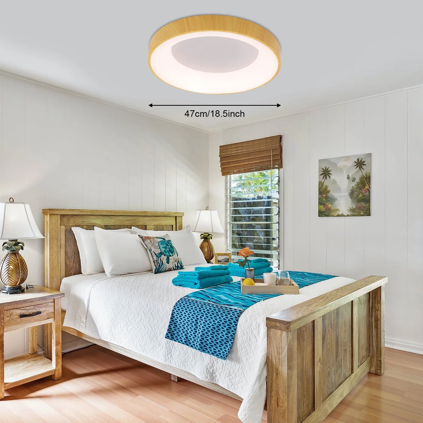 Wood Grain Ceiling Light, Modern LED Flush Mount Lighting Fixture, 36W 3300LM Acrylic & Iron Lamp - 10-20m² Coverage, 110-265V