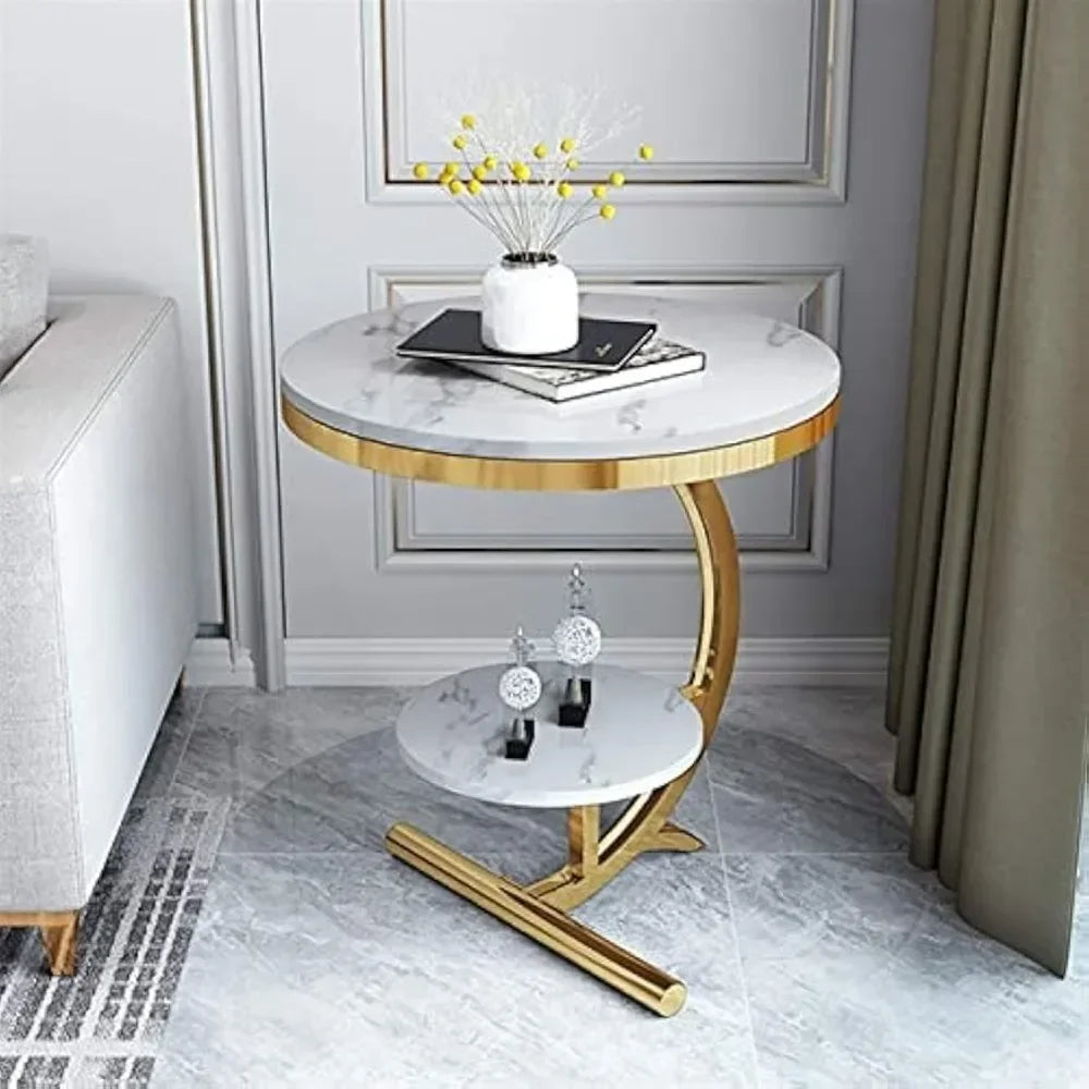 Marble End Table Decor & More Round Coffee Table with Storage Shelf for Home & Living Room |Gold Coffee Table|Outdoor
