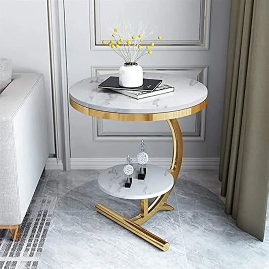 Marble End Table Decor & More Round Coffee Table with Storage Shelf for Home & Living Room |Gold Coffee Table|Outdoor