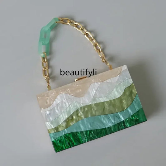L11 zq Women's Acrylic Hand-Held Pearl Color Contrast Color Green Shoulder Messenger Bag Wedding Clutch