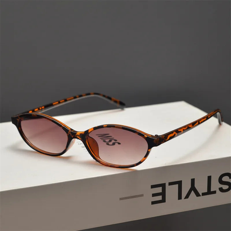 New Retro Oval Cat Eye Sunglasses for Women Y2k Trendy Small Narrow Sunnies 90s Designer Sun Glasses 20