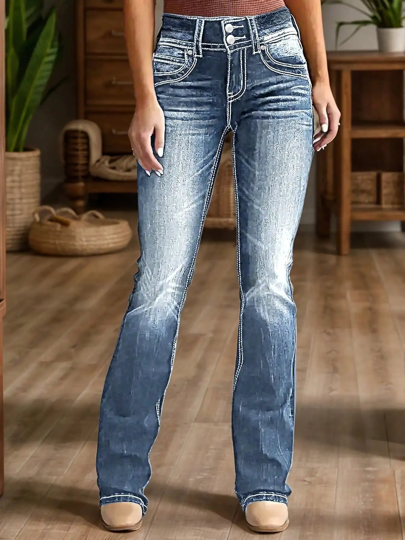 Solid Color Casual Jeans, Tight Elastic Diagonal Pocket Jeans, Women's Wear