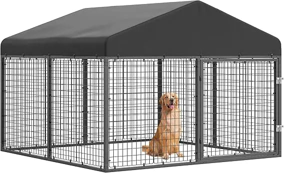 79" x 79" Large Outdoor Dog Enclosure,Heavy Duty Dog Cage with Roof,Galvanized Steel Dog Kennel Fence with Double Safety Locks