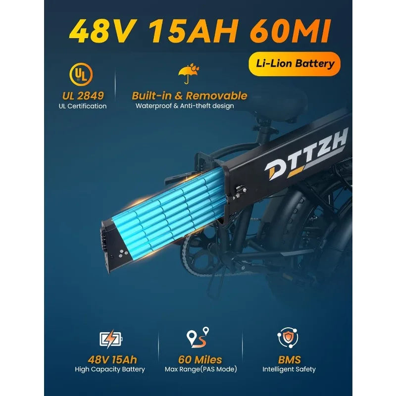 Ebikes for Adults, 1000W/1200W Peak Motor 34MPH Max Speed Electric Bike, 48V 15AH Removable Battery, 20" Fat tire e Bik