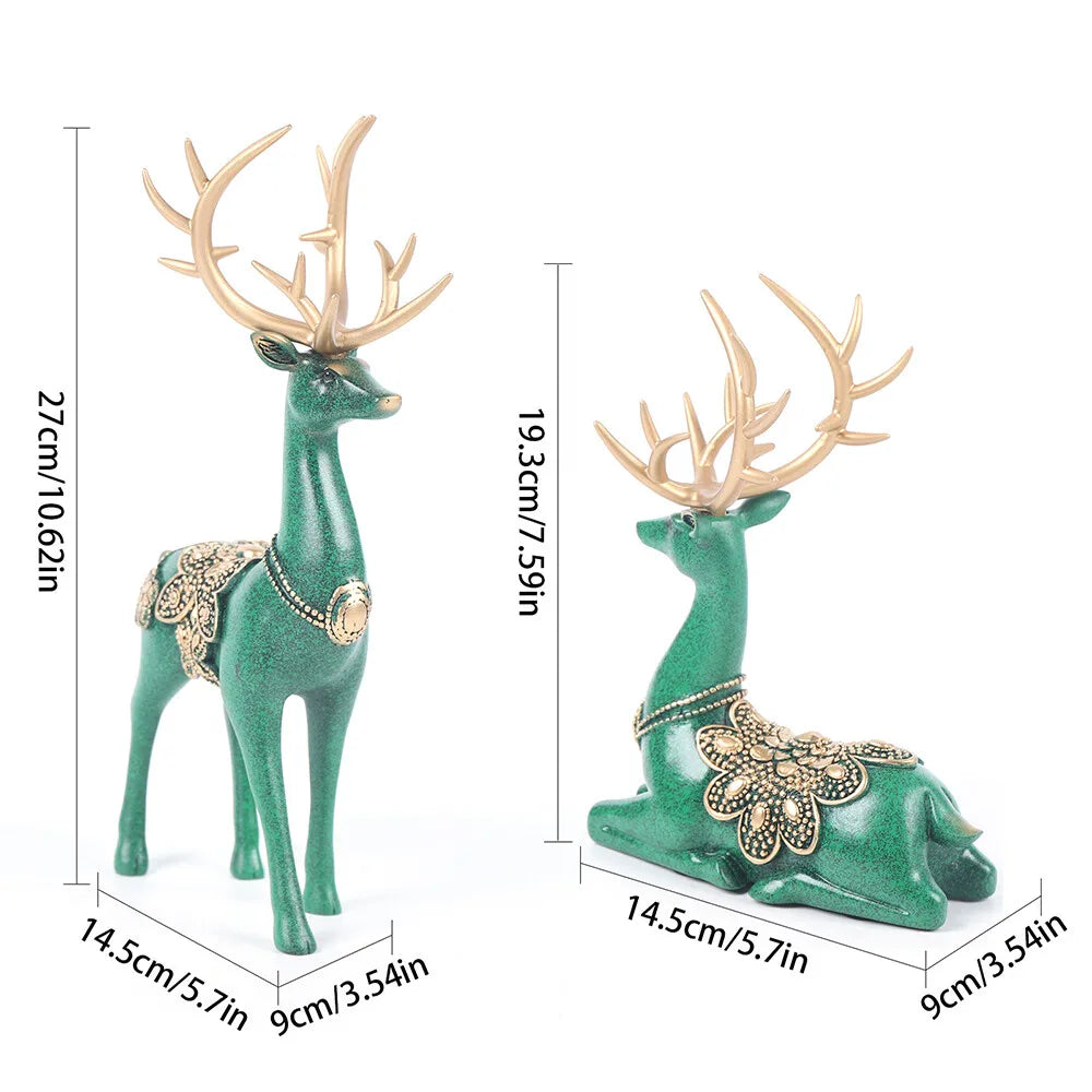 Home Tabletop Lucky Deer Statue Figurine Reindeer Decoration Sculpture Green