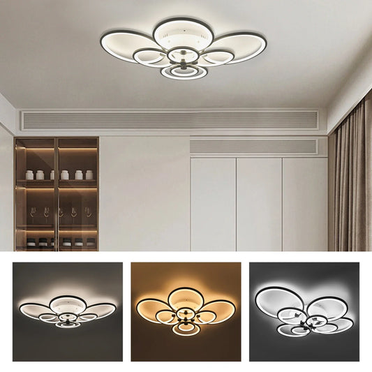 Modern LED Ceiling Light Fixture w/ Remote Control, Clear Acrylic Shade, Semi Flush Mount Ceiling Light Chandelier 8 Head