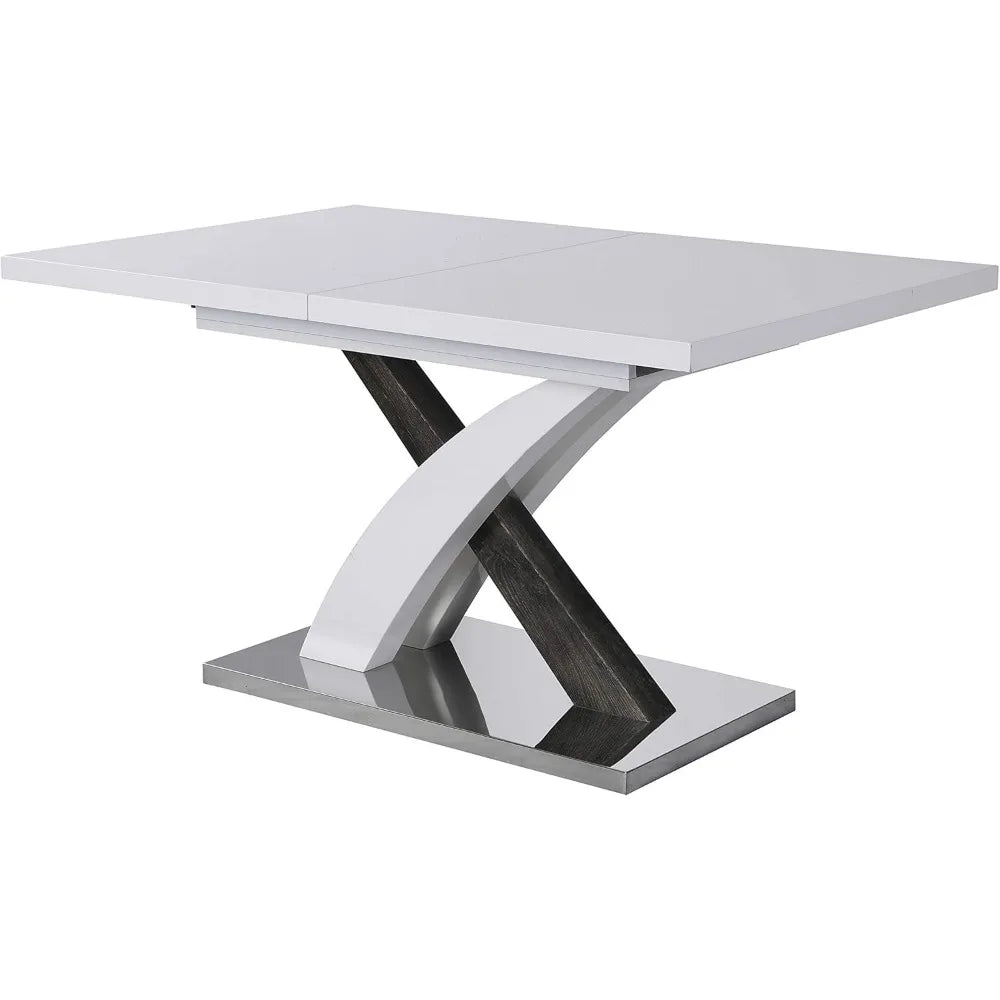 Stainless Steel Base White High Gloss Extendable Dining Table for 6-8 People