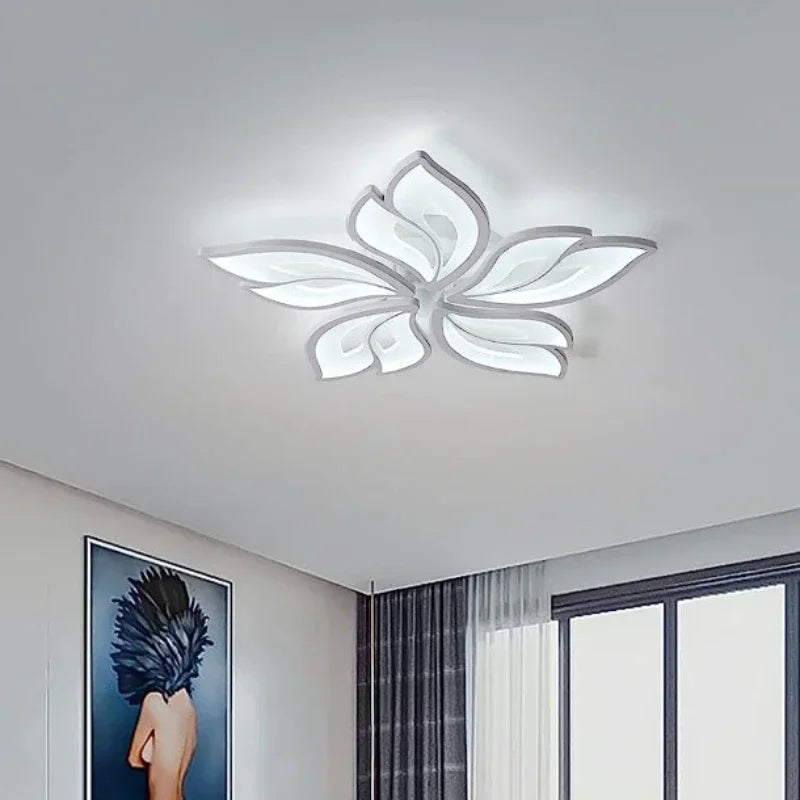 Modern Ceiling Light 60cm Dimmable LED Chandelier Flush Mount,Remote Control Acrylic Leaf Lamp Fixture for Living Room 60W
