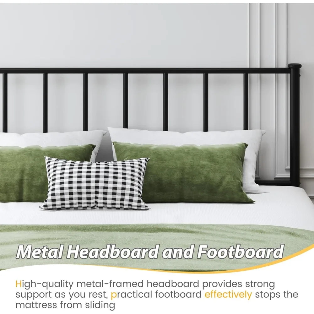 Metal Queen Bed Frame with Headboard, Footboard, Slat Support, Underbed Storage, No Box Spring Needed