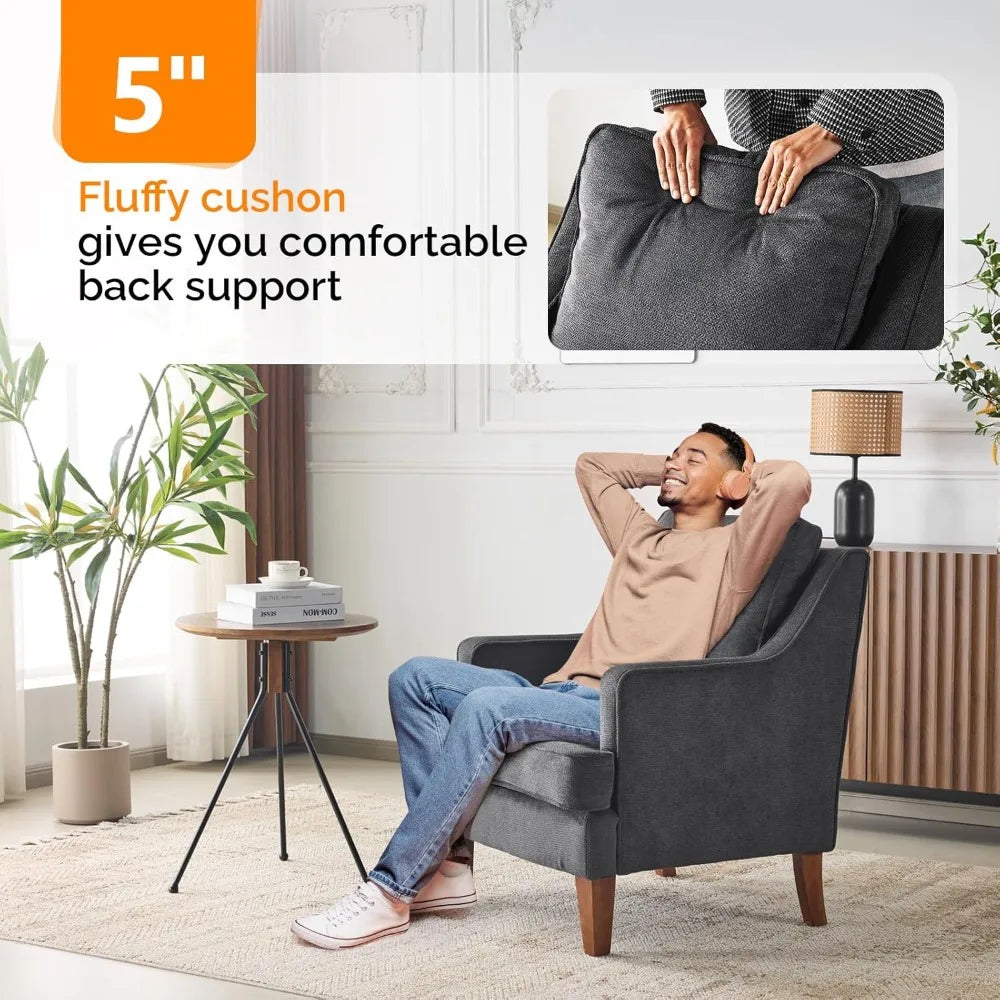 Mid-Century Modern Black Upholstered Accent Chairs Set of 2, Comfortable High-Back Sofa Chairs for Living Room Reading