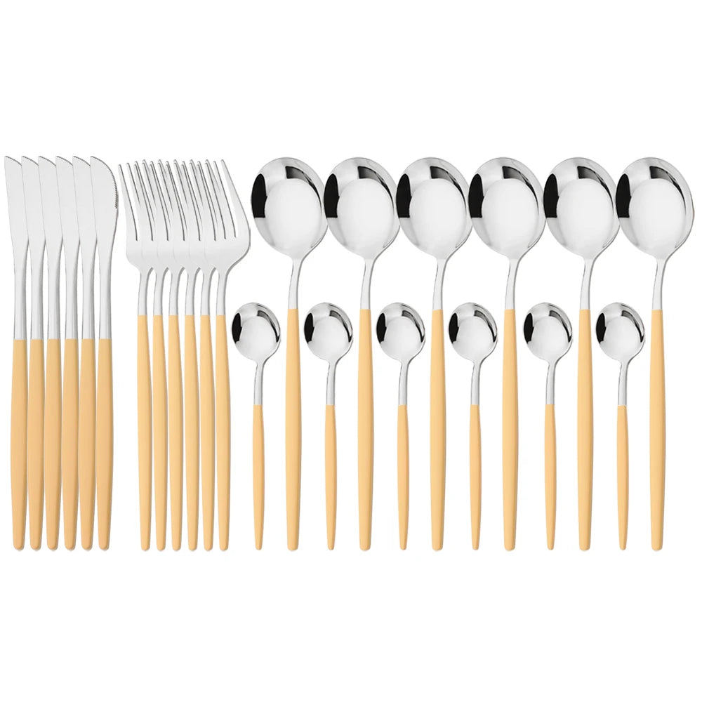 24Pcs Dinnerware Set Stainless Steel Tableware Knife Fork Tea Spoon Cutlery Set Multiple Colour Silverware Kitchen Flatware Set